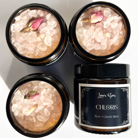 Bougie Chloris / Vegan / Quartz rose / Aromatisée Rose