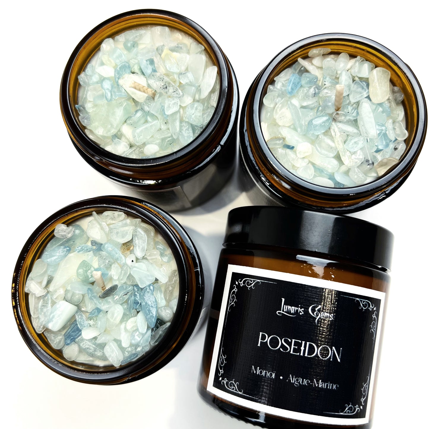 Bougie Poseidon / Collection Mythologie / Vegan / Aigue-marine / Aromatisée Monoï