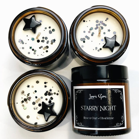 Bougie Starry Night / Vegan / Obsidienne / Aromatisée Oud et Rose
